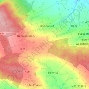 Wördeholz topographic map, elevation, terrain