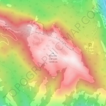 Monte Cervati topographic map, elevation, terrain