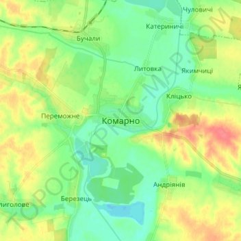 Komarno topographic map, elevation, terrain
