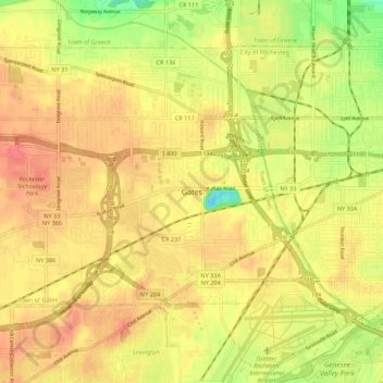 Gates topographic map, elevation, terrain