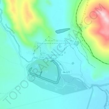 Huaraucaca topographic map, elevation, terrain