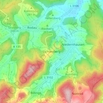 Lichtenberg topographic map, elevation, terrain