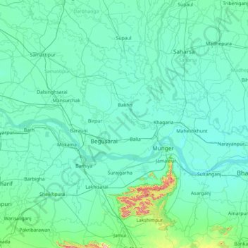 Begusarāi topographic map, elevation, terrain