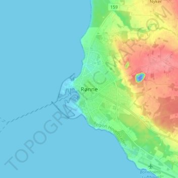 Rønne topographic map, elevation, terrain