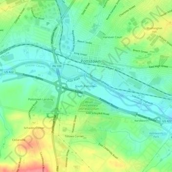 South Pottstown topographic map, elevation, terrain