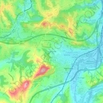 Sorgintxulo topographic map, elevation, terrain