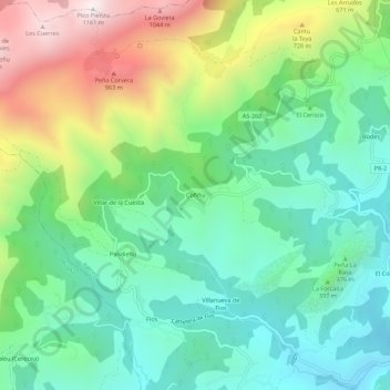 Cofiño topographic map, elevation, terrain