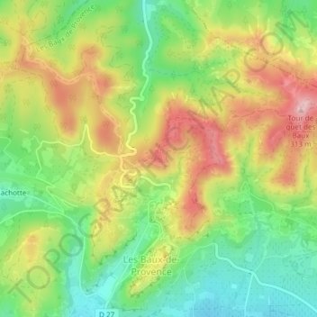 Table d'orientation des Baux topographic map, elevation, terrain