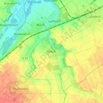 Beeck topographic map, elevation, terrain