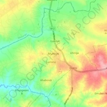Mumias topographic map, elevation, terrain