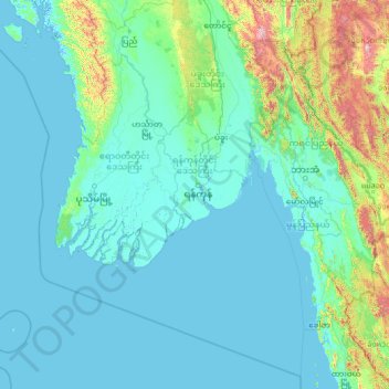 Yangon topographic map, elevation, terrain