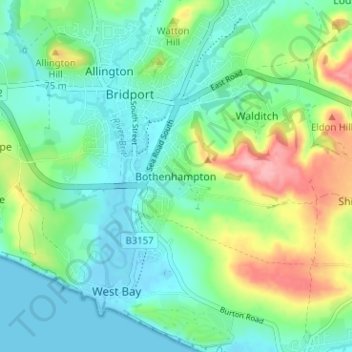 Bothenhampton topographic map, elevation, terrain
