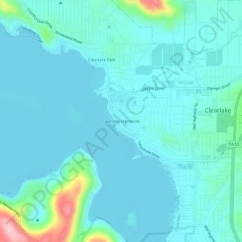 Clearlake Highlands topographic map, elevation, terrain