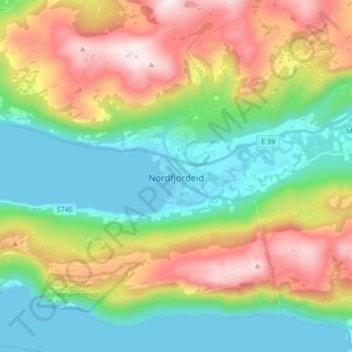 Nordfjordeid topographic map, elevation, terrain