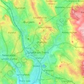 Hanley topographic map, elevation, terrain
