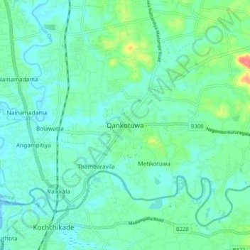 Dankotuwa topographic map, elevation, terrain