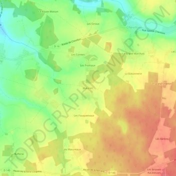 Malvrain topographic map, elevation, terrain