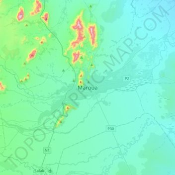 Maroua topographic map, elevation, terrain