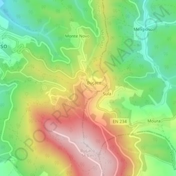 Buçaco topographic map, elevation, terrain