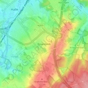 Essenbeek topographic map, elevation, terrain