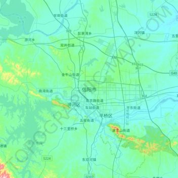 Xinyang topographic map, elevation, terrain