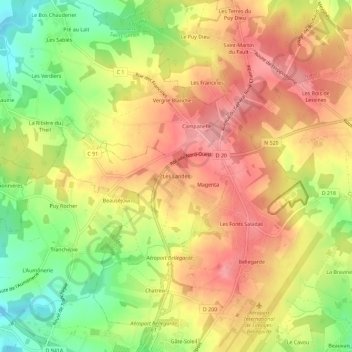 Les Landes topographic map, elevation, terrain