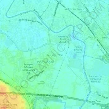 Telukjambe topographic map, elevation, terrain