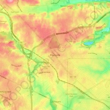 Pikesville topographic map, elevation, terrain