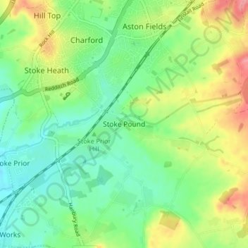 Stoke Pound topographic map, elevation, terrain