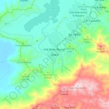 Zuata topographic map, elevation, terrain