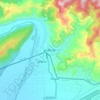 Phuntsholing topographic map, elevation, terrain