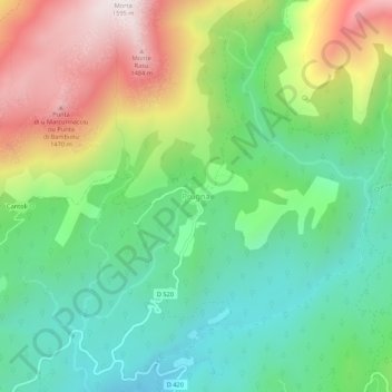 Prugna topographic map, elevation, terrain