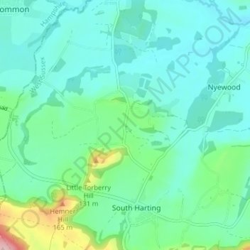 West Harting topographic map, elevation, terrain