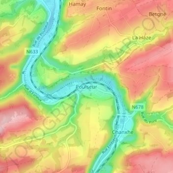 Poulseur topographic map, elevation, terrain