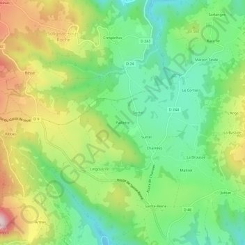 Paillette topographic map, elevation, terrain