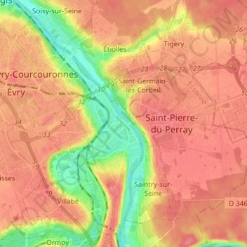 Corbeil-Essonnes topographic map, elevation, terrain