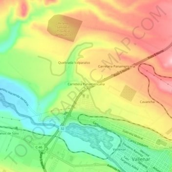 Carretera Panamericana Sur topographic map, elevation, terrain
