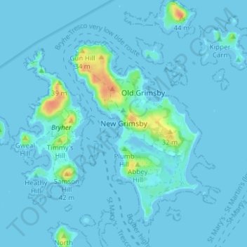 New Grimsby topographic map, elevation, terrain
