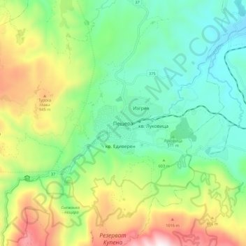 Peshtera topographic map, elevation, terrain