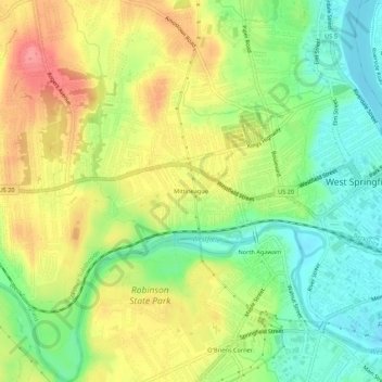 Mittineague topographic map, elevation, terrain