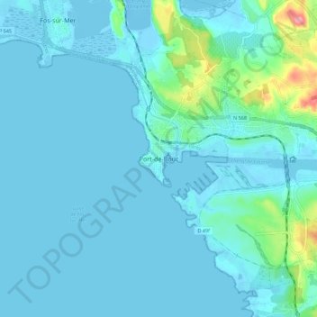 Port-de-Bouc topographic map, elevation, terrain