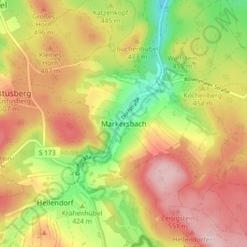 Markersbach topographic map, elevation, terrain