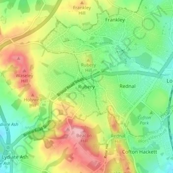 Rubery topographic map, elevation, terrain