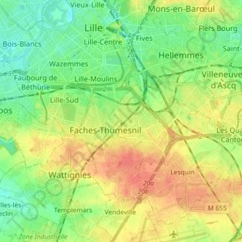 Ronchin topographic map, elevation, terrain