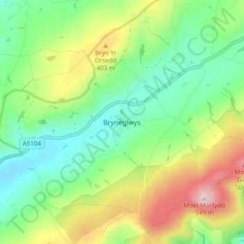 Bryneglwys topographic map, elevation, terrain