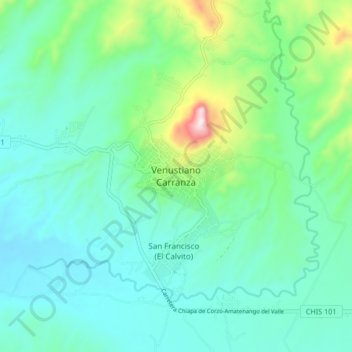 Venustiano Carranza topographic map, elevation, terrain