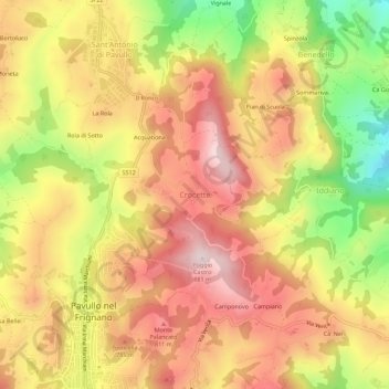 Crocette topographic map, elevation, terrain
