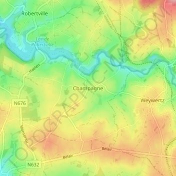 Champagne topographic map, elevation, terrain