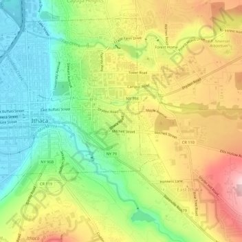 East Ithaca topographic map, elevation, terrain