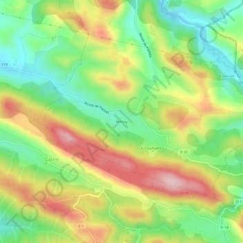 Menay topographic map, elevation, terrain